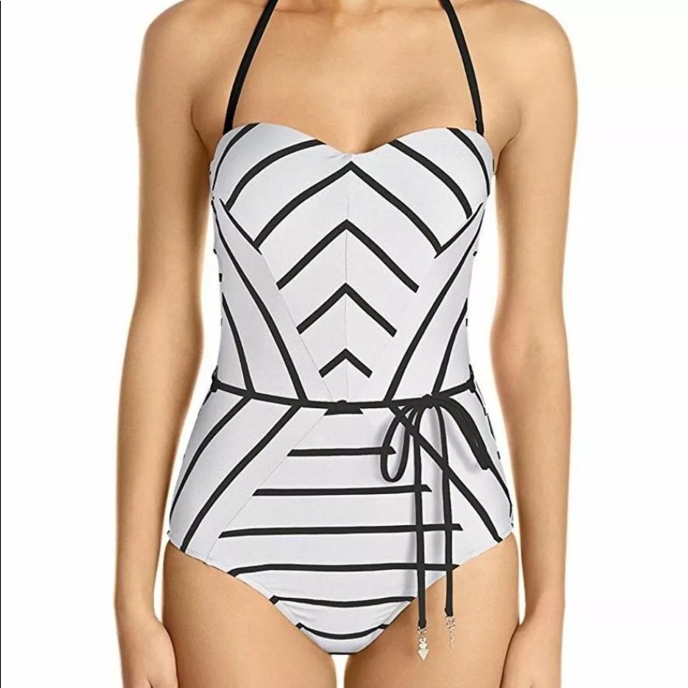 NWT Seafolly Castaway Striped Bandeau Swimsuit 6